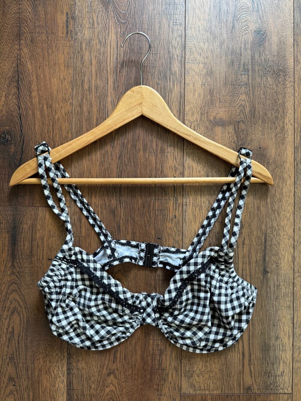 LASCANA Black White Gingham Underwire Bikini Top 38DD